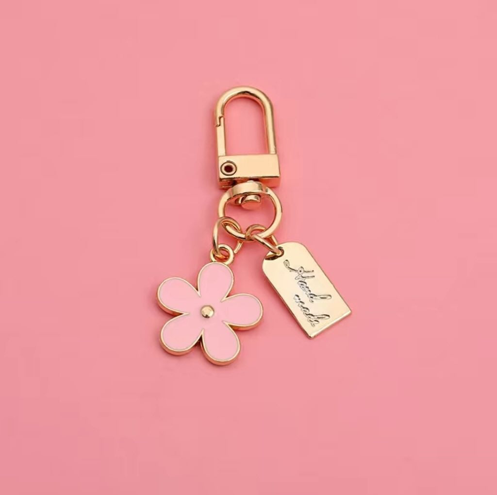 Binder Flower Keychain, Gold Keychain Charm, Keychain Gift